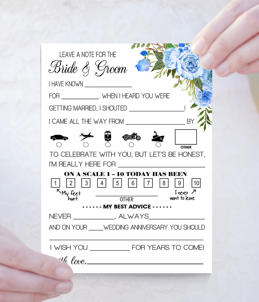 Leave a note to the Bride and Groom Wedding activity, Ready to Print, blue floral boho chic G 105-36