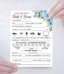 Leave a note to the Bride and Groom Wedding activity, Ready to Print, blue floral boho chic G 105-36