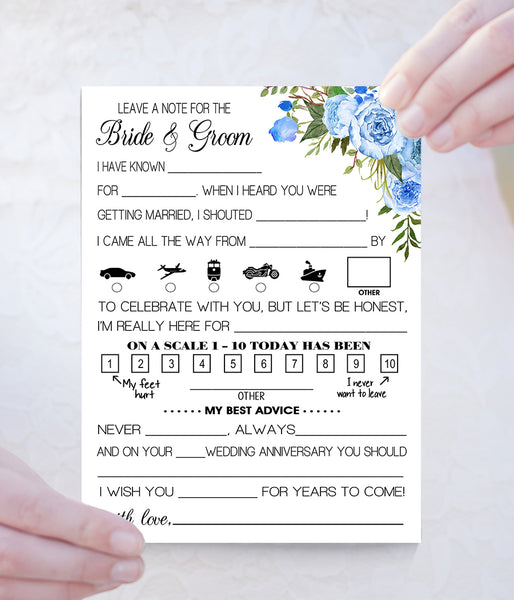 Leave a note to the Bride and Groom Wedding activity, Ready to Print, blue floral boho chic G 105-36