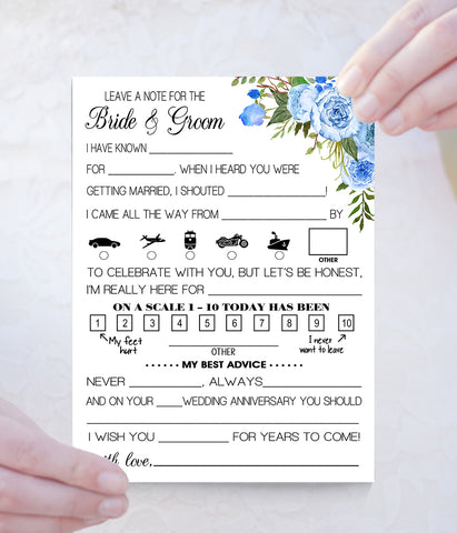 Leave a note to the Bride and Groom Wedding activity, Ready to Print, blue floral boho chic G 105-36