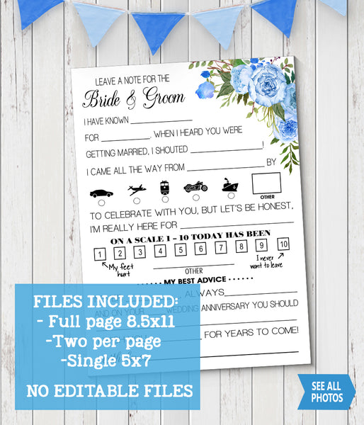 Leave a note to the Bride and Groom Wedding activity, Ready to Print, blue floral boho chic G 105-36