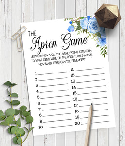 The Apron Bridal Shower game, Ready to Print, blue floral boho chic G 105-39