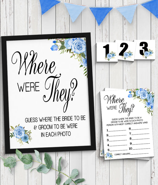 Where were They Bridal Shower Game, Ready to Print, blue floral boho chic G 105-44