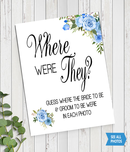 Where were They Bridal Shower Game, Ready to Print, blue floral boho chic G 105-44