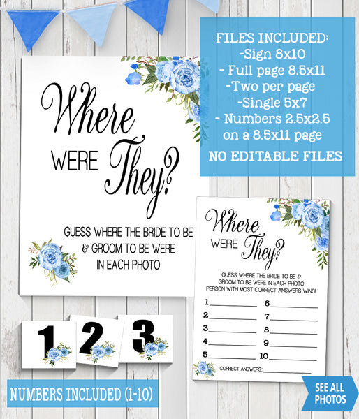 Where were They Bridal Shower Game, Ready to Print, blue floral boho chic G 105-44