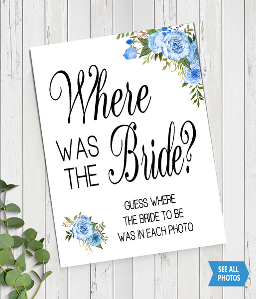 Where was She Bridal Shower Game, Ready to Print, blue floral boho chic G 105-45
