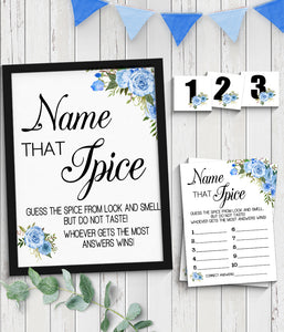 Name that Spice Bridal Shower Game, Ready to Print, blue floral boho chic G 105-48