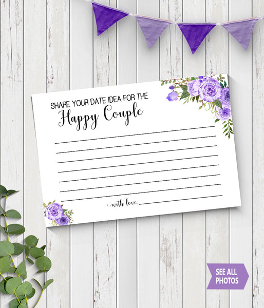 Date Jar ideas for Couple Bridal Shower Game, Ready to Print, purple floral boho chic G 106-03