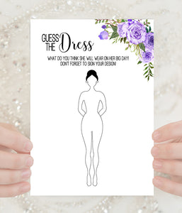 Guess the Bride Dress Bridal Shower game, Ready to Print, purple floral boho chic G 106-04