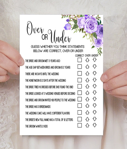 Over or Under Bridal Shower, Ready to Print, Purple floral boho chic G 106-24