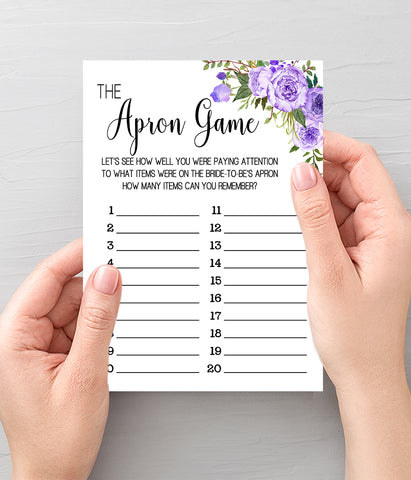 The Apron Bridal Shower game, Ready to Print, Purple floral boho chic G 106-39