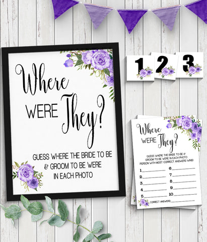 Where were They Bridal Shower Game, Ready to Print, Purple floral boho chic G 106-44
