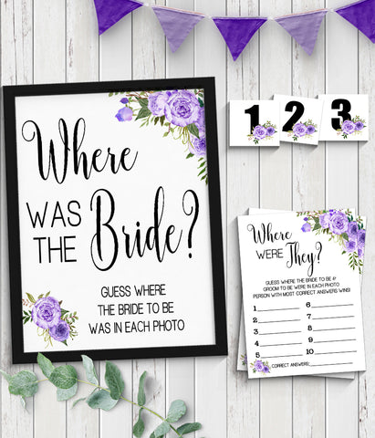 Where was She Bridal Shower Game, Ready to Print, Purple floral boho chic G 106-45