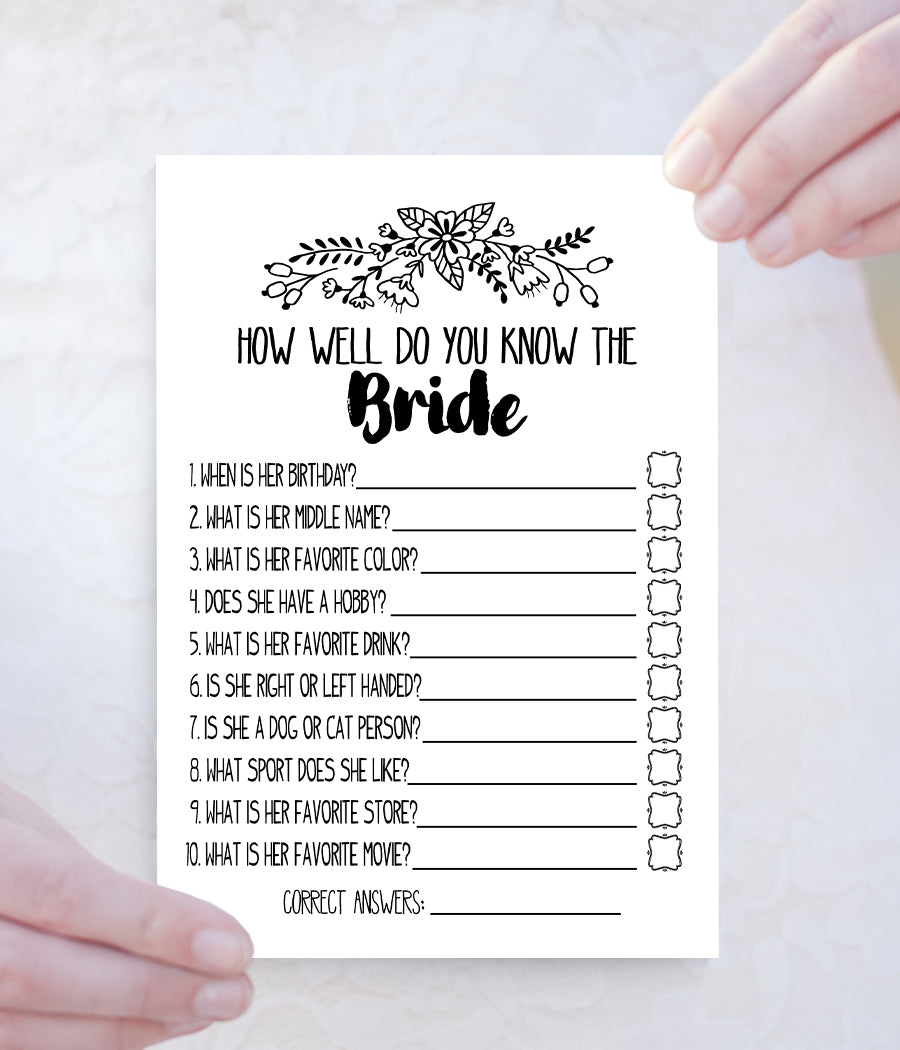 How well do you know the Bride Bridal Shower, Ready to Print, modern simple minimalist G 102-10