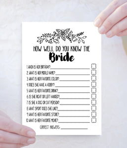 How well do you know the Bride Bridal Shower, Ready to Print, modern simple minimalist G 102-10