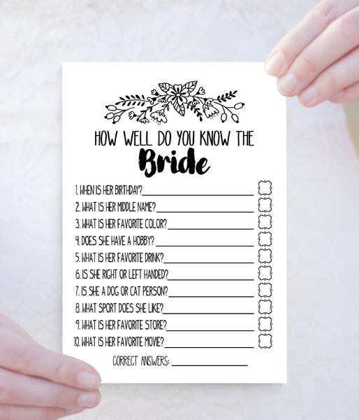 How well do you know the Bride Bridal Shower, Ready to Print, modern simple minimalist G 102-10