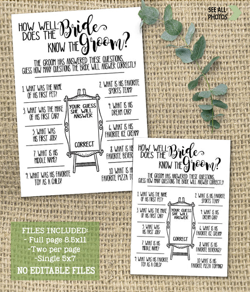 How well does Bride know Groom Bridal Shower game, Ready to Print, simple modern minimalist G 102-11