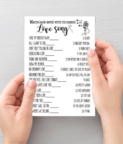 Match Movie with love song Bridal Shower game, Ready to Print, modern simple minimalist G 102-12