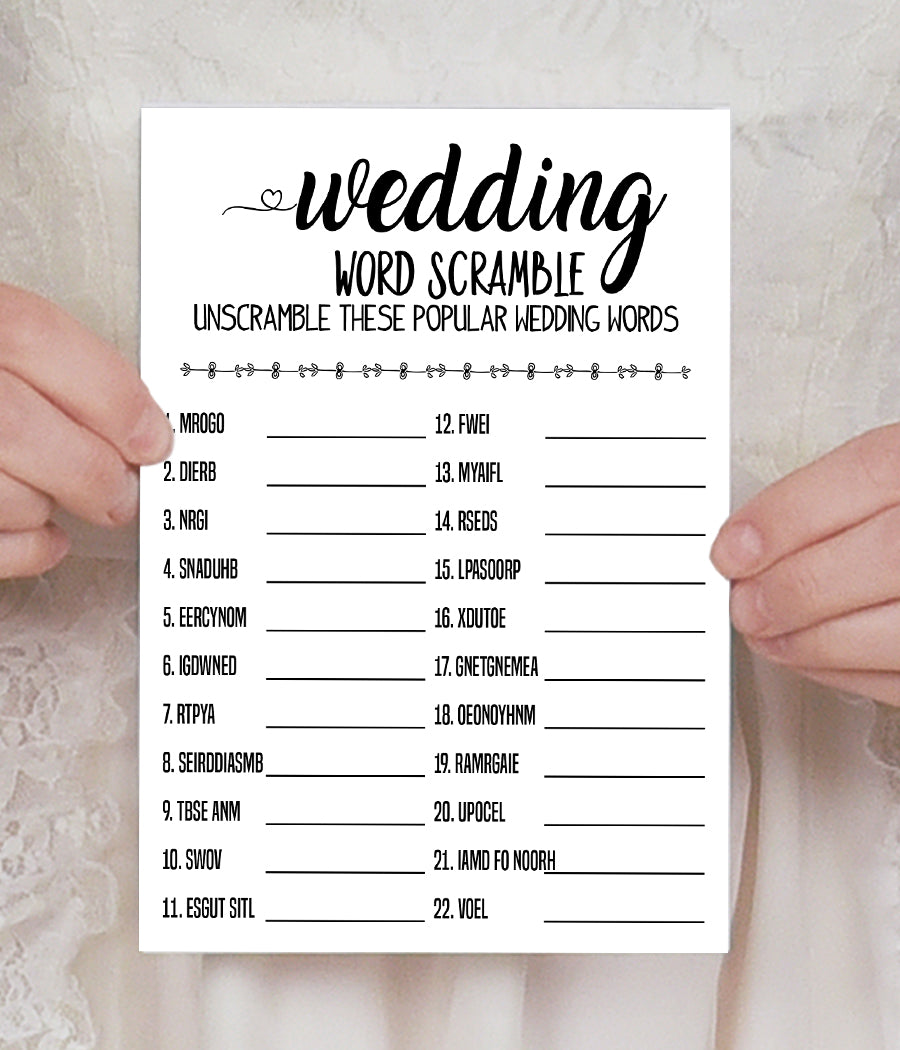 Wedding word scramble bridal shower game, Ready to Print, modern simple minimalist G 102-14