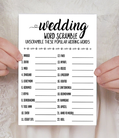 Wedding word scramble bridal shower game, Ready to Print, modern simple minimalist G 102-14