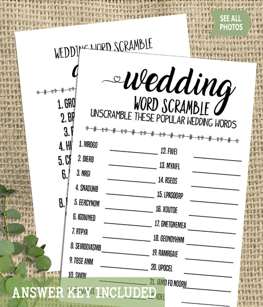 Wedding word scramble bridal shower game, Ready to Print, modern simple minimalist G 102-14