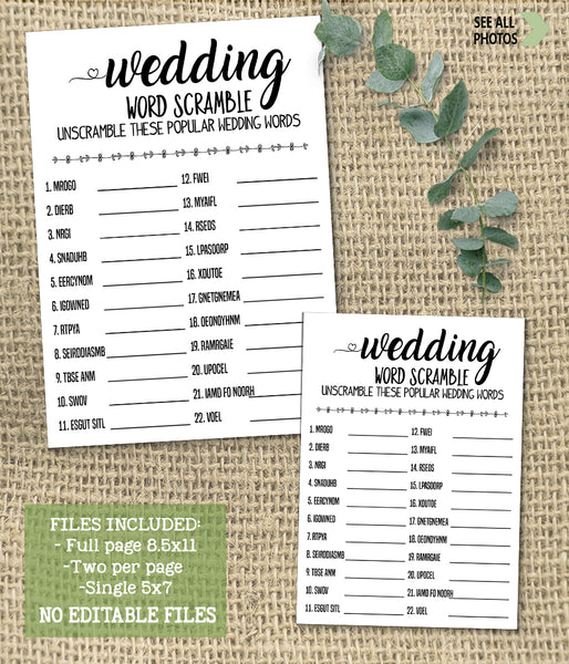 Wedding word scramble bridal shower game, Ready to Print, modern simple minimalist G 102-14