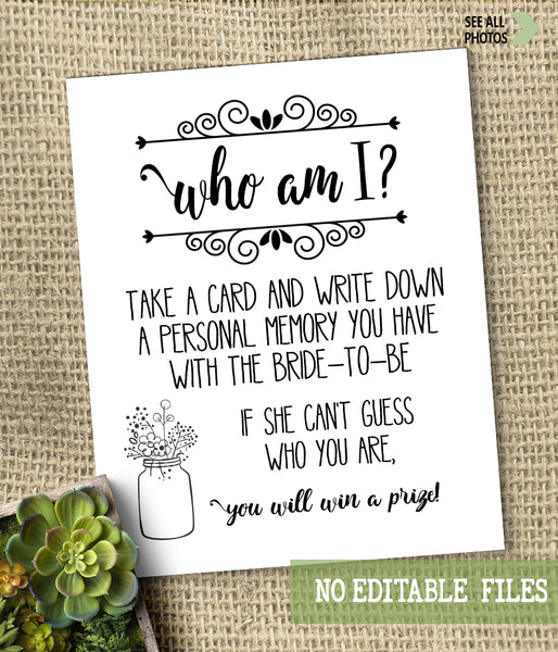 Who I am? Bridal Shower Game, Ready to Print, simple modern minimalist G 102-16