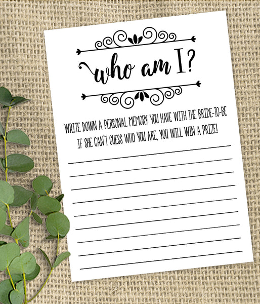 Who I am? Bridal Shower Game, Ready to Print, simple modern minimalist G 102-16