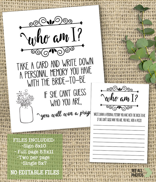 Who I am? Bridal Shower Game, Ready to Print, simple modern minimalist G 102-16