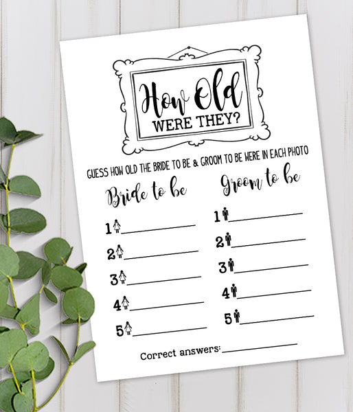 How Old were They? Bridal Shower Game, Ready to Print, modern simple minimalist G 102-18