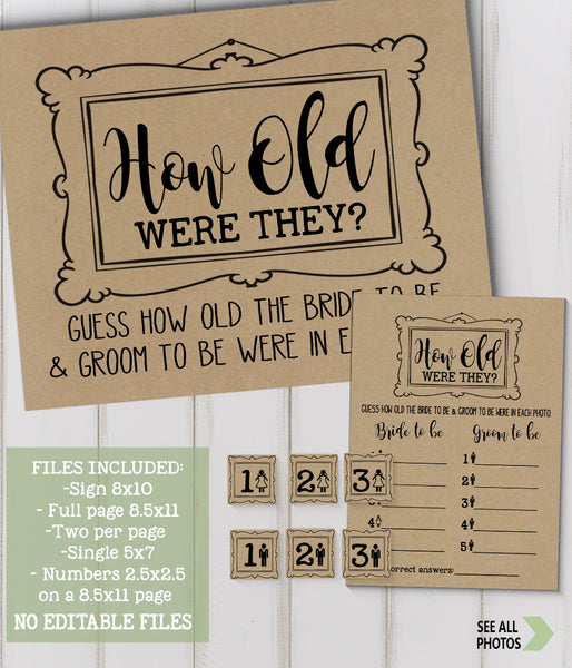 How Old were They? Bridal Shower Game, Ready to Print, kraft rustic county chic G 101-18