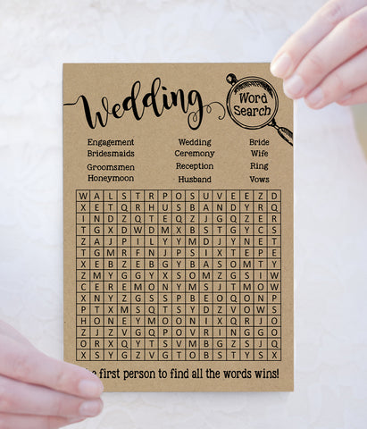 Wedding word search bridal shower game, Ready to Print, rustic country chic kraft back G 101-19