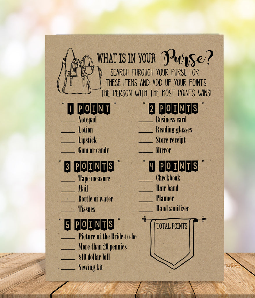 What is in your Purse Bridal Shower Game pdf | Hands in the Attic