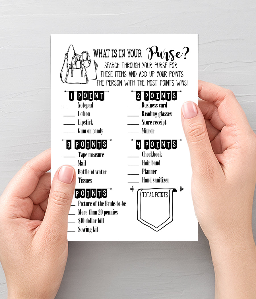 What is in your Purse? Bridal Shower game, Ready to Print, modern simple minimalist G 102-23