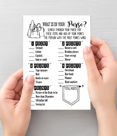 What is in your Purse? Bridal Shower game, Ready to Print, modern simple minimalist G 102-23