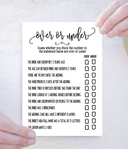 Over or Under Bridal Shower, Ready to Print, modern simple minimalist G 102-24