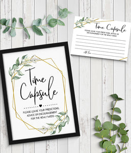 Time Capsule advice card Bridal Shower Game, Ready to Print, greenery gold geometric G 107-34