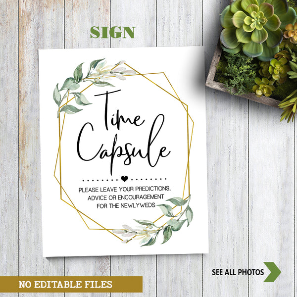 Time Capsule advice card Bridal Shower Game, Ready to Print, greenery gold geometric G 107-34