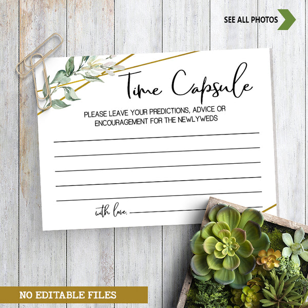 Time Capsule advice card Bridal Shower Game, Ready to Print, greenery gold geometric G 107-34