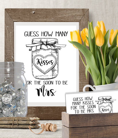 How many Kisses for the soon to be Mrs Bridal Shower Game, Ready to Print, simple modern minimalist G 102-27