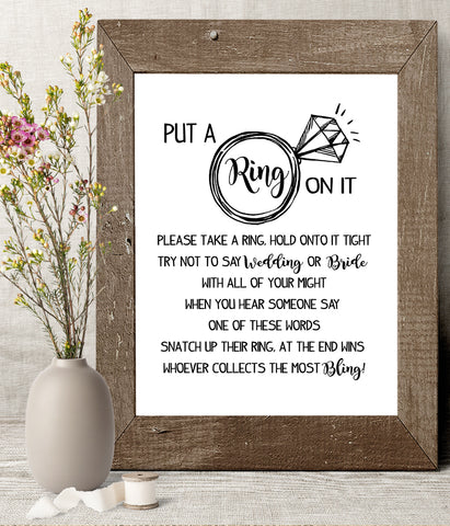 Put a Ring on it Bridal Shower Game, Ready to Print, modern simple minimalist G 102-28