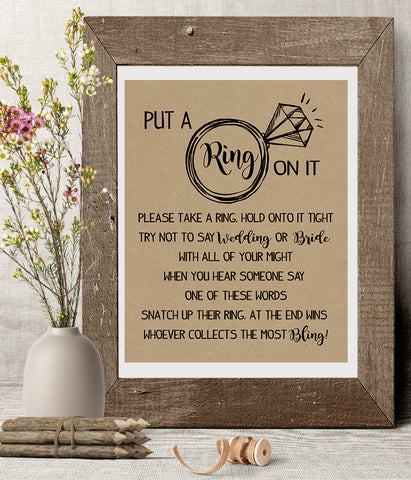 Put a Ring on it Bridal Shower Game, Ready to Print, Rustic country chic kraft back G 101-28