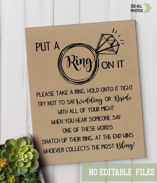 Put a Ring on it Bridal Shower Game, Ready to Print, Rustic country chic kraft back G 101-28