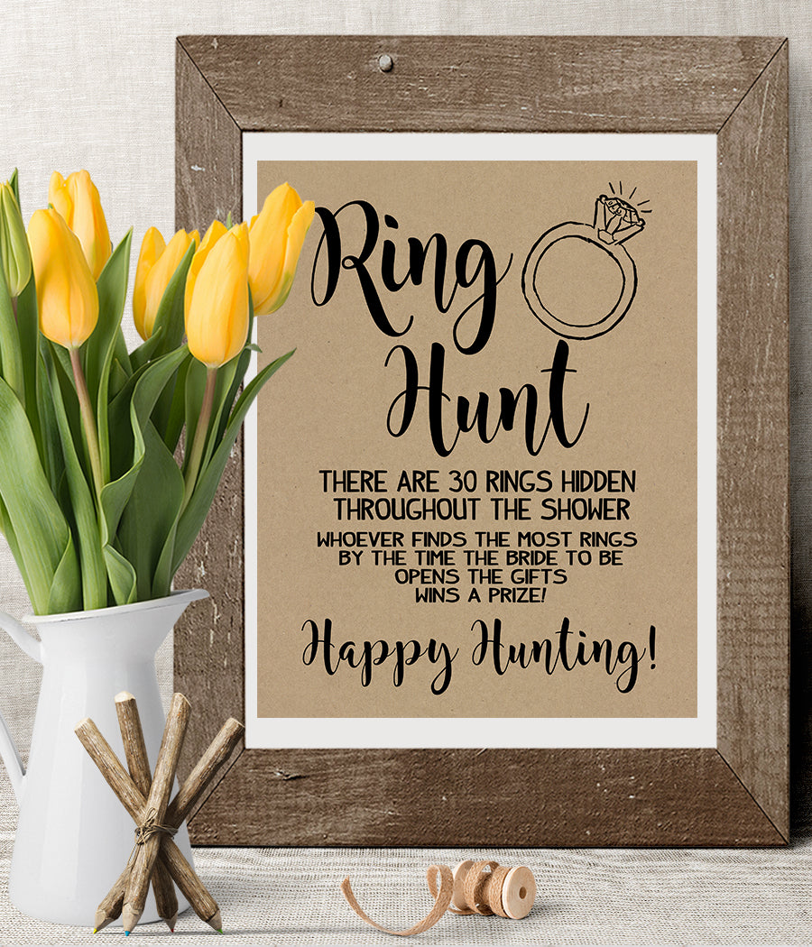 Ring Hunt Bridal Shower Game, Ready to Print, rustic country chic kraft back G 101-29