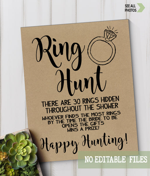 Ring Hunt Bridal Shower Game, Ready to Print, rustic country chic kraft back G 101-29