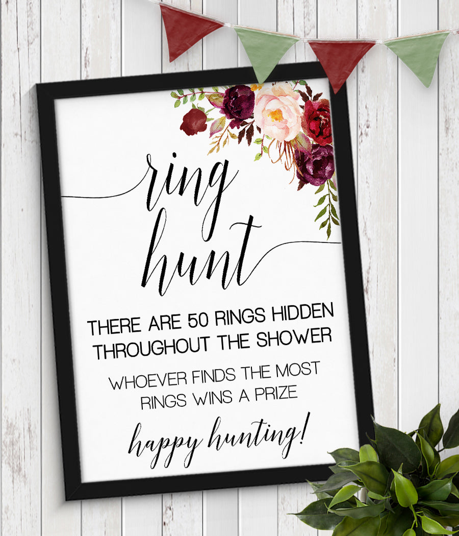 Ring Hunt Bridal Shower Game, Ready to Print, marsala floral boho chic G 108-29