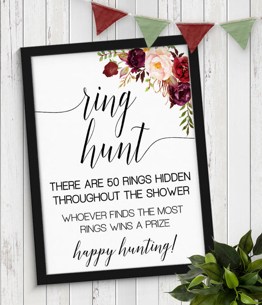 Ring Hunt Bridal Shower Game, Ready to Print, marsala floral boho chic G 108-29