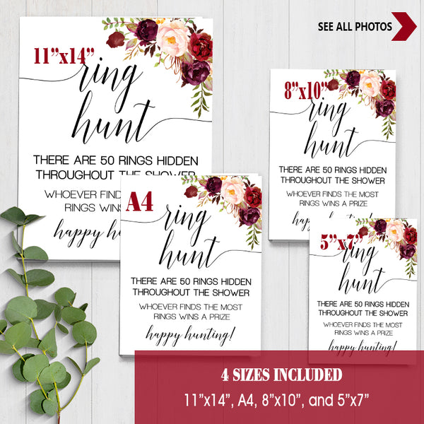 Ring Hunt Bridal Shower Game, Ready to Print, marsala floral boho chic G 108-29