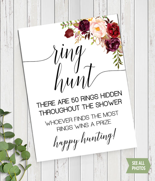 Ring Hunt Bridal Shower Game, Ready to Print, marsala floral boho chic G 108-29