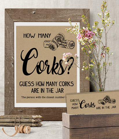 Guess how many corks Bridal Shower Game, Ready to Print, rustic country chic kraft back G 101-31